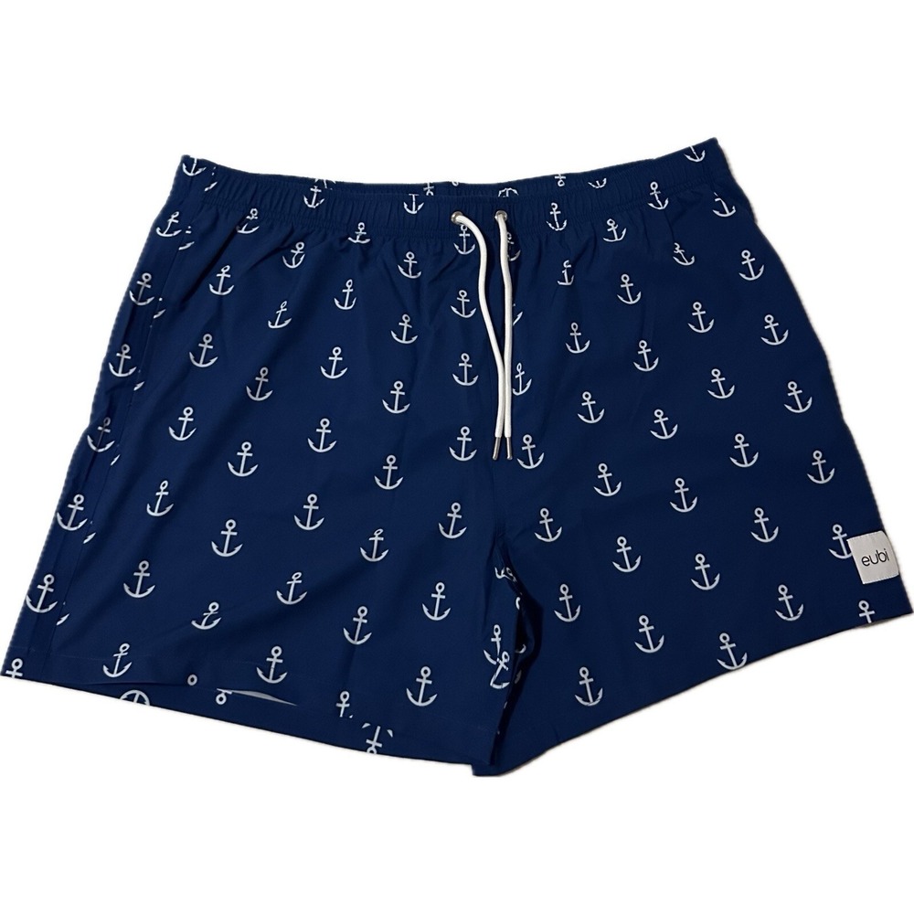 EUBI Swim Shorts Men XXL Blue Anchor Beach Pool Stretchy Drawstring Pockets